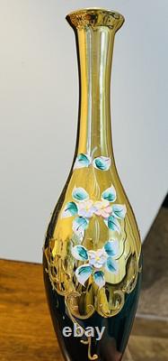 Vintage Murano Glass Decanter & 5 Wine Liquor Glasses 24K Gold Leaf Gorgeous