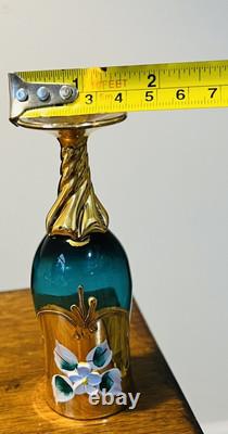 Vintage Murano Glass Decanter & 5 Wine Liquor Glasses 24K Gold Leaf Gorgeous