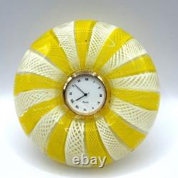 Vintage Murano Glass Desktop Clock Yellow White Ribbons Armando Poggi Handmade