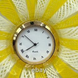 Vintage Murano Glass Desktop Clock Yellow White Ribbons Armando Poggi Handmade