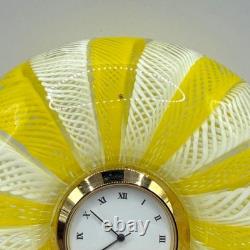 Vintage Murano Glass Desktop Clock Yellow White Ribbons Armando Poggi Handmade