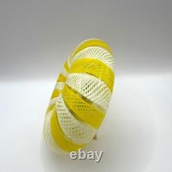 Vintage Murano Glass Desktop Clock Yellow White Ribbons Armando Poggi Handmade