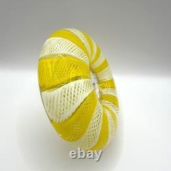Vintage Murano Glass Desktop Clock Yellow White Ribbons Armando Poggi Handmade