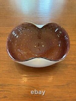 Vintage Murano Glass Dish Bowl Original Label Vienetian Italy Speckle Brown Pink