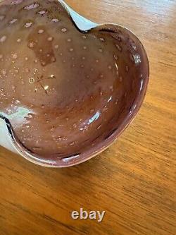 Vintage Murano Glass Dish Bowl Original Label Vienetian Italy Speckle Brown Pink