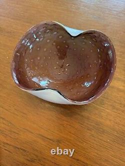 Vintage Murano Glass Dish Bowl Original Label Vienetian Italy Speckle Brown Pink