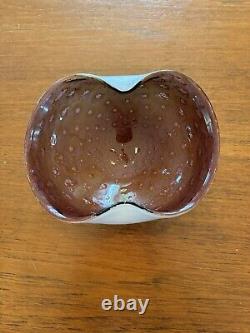 Vintage Murano Glass Dish Bowl Original Label Vienetian Italy Speckle Brown Pink