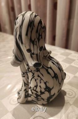 Vintage Murano Glass Dog Figurine, likely 1950, crafted in Bianco Nero style