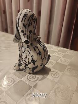 Vintage Murano Glass Dog Figurine, likely 1950, crafted in Bianco Nero style