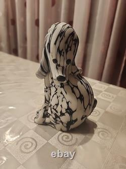 Vintage Murano Glass Dog Figurine, likely 1950, crafted in Bianco Nero style