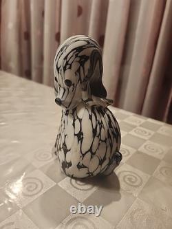 Vintage Murano Glass Dog Figurine, likely 1950, crafted in Bianco Nero style