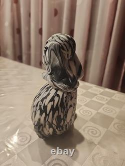 Vintage Murano Glass Dog Figurine, likely 1950, crafted in Bianco Nero style