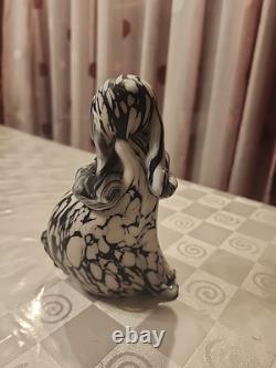 Vintage Murano Glass Dog Figurine, likely 1950, crafted in Bianco Nero style