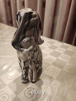 Vintage Murano Glass Dog Figurine, likely 1950, crafted in Bianco Nero style