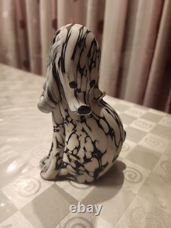 Vintage Murano Glass Dog Figurine, likely 1950, crafted in Bianco Nero style