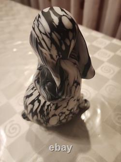 Vintage Murano Glass Dog Figurine, likely 1950, crafted in Bianco Nero style