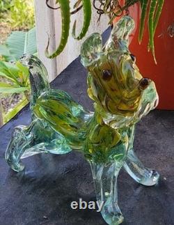 Vintage Murano Glass Dog Terrier Hand Bliwn Clear And Multi Color Inside