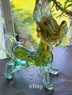 Vintage Murano Glass Dog Terrier Hand Bliwn Clear And Multi Color Inside