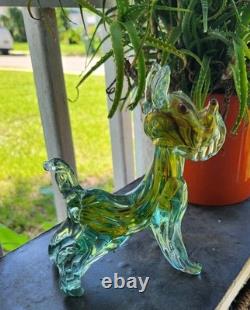 Vintage Murano Glass Dog Terrier Hand Bliwn Clear And Multi Color Inside