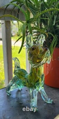 Vintage Murano Glass Dog Terrier Hand Bliwn Clear And Multi Color Inside