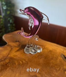 Vintage Murano Glass Dolphin Cranberry Figurine Sculpture