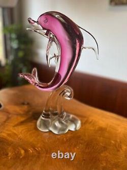 Vintage Murano Glass Dolphin Cranberry Figurine Sculpture