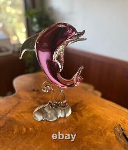 Vintage Murano Glass Dolphin Cranberry Figurine Sculpture