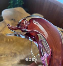 Vintage Murano Glass Dolphin Cranberry Figurine Sculpture