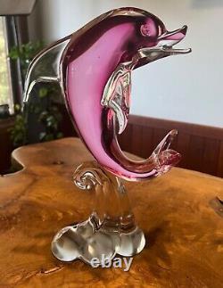 Vintage Murano Glass Dolphin Cranberry Figurine Sculpture