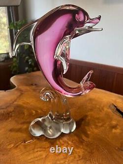 Vintage Murano Glass Dolphin Cranberry Figurine Sculpture