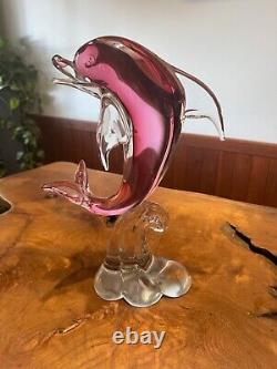 Vintage Murano Glass Dolphin Cranberry Figurine Sculpture