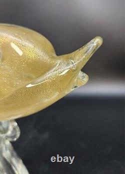 Vintage Murano Glass Dolphin Figurine Adventurine Riding Wave 7.5 Tall