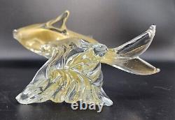 Vintage Murano Glass Dolphin Figurine Adventurine Riding Wave 7.5 Tall