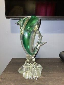 Vintage Murano Glass Dolphin Sculpture Bottom Signed