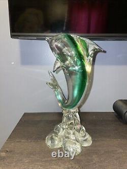 Vintage Murano Glass Dolphin Sculpture Bottom Signed