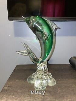 Vintage Murano Glass Dolphin Sculpture Bottom Signed