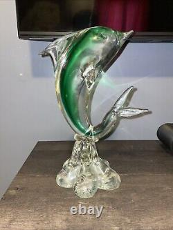 Vintage Murano Glass Dolphin Sculpture Bottom Signed