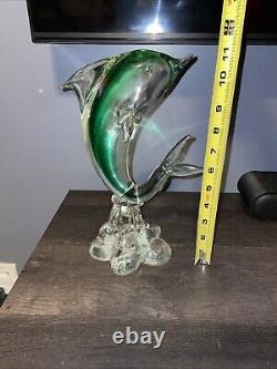 Vintage Murano Glass Dolphin Sculpture Bottom Signed