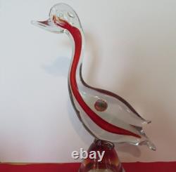 Vintage Murano Glass Duck Clear & Red Handblown bubbles 10.5