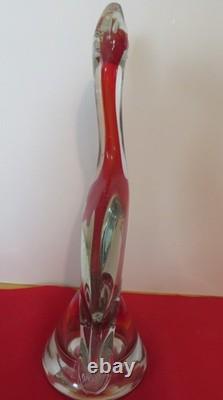 Vintage Murano Glass Duck Clear & Red Handblown bubbles 10.5