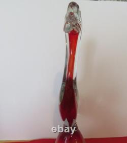 Vintage Murano Glass Duck Clear & Red Handblown bubbles 10.5