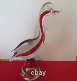 Vintage Murano Glass Duck Clear & Red Handblown bubbles 10.5