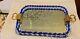 Vintage Murano Glass Etched Mirror Tray Cobalt Rope Sides & Gilt Handles
