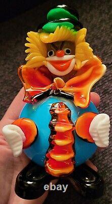 Vintage Murano Glass Fat Belly Round Clown Figurine Italy 6 Colorful