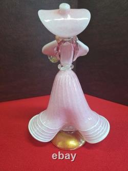 Vintage Murano Glass Figurine Of a Lady Wearing a Wide-Brimmed Hat In Pink