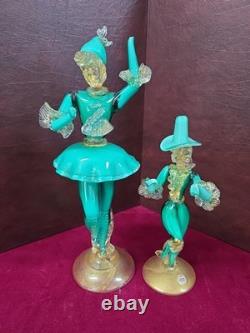 Vintage Murano Glass Figurines Set Of 2, 13 & 9 WithUranium Glass Highlights