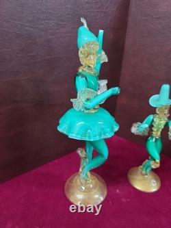 Vintage Murano Glass Figurines Set Of 2, 13 & 9 WithUranium Glass Highlights