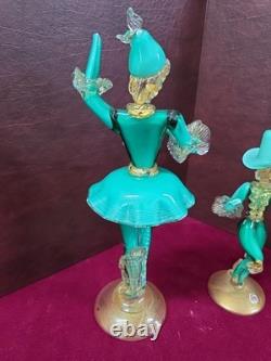 Vintage Murano Glass Figurines Set Of 2, 13 & 9 WithUranium Glass Highlights
