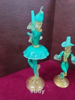 Vintage Murano Glass Figurines Set Of 2, 13 & 9 WithUranium Glass Highlights
