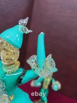 Vintage Murano Glass Figurines Set Of 2, 13 & 9 WithUranium Glass Highlights